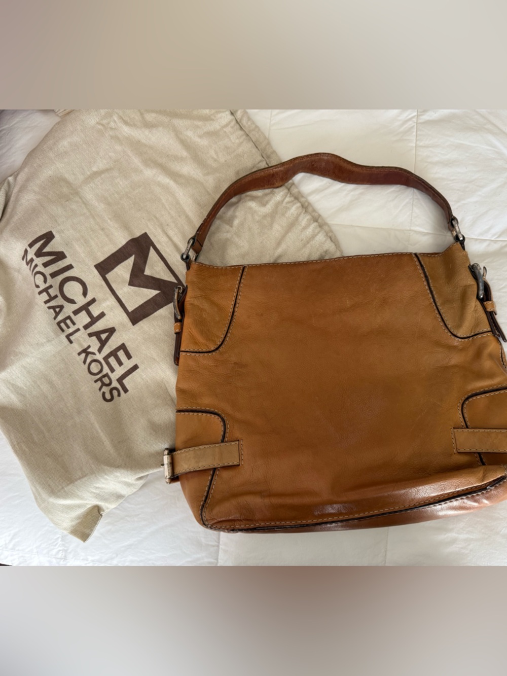 Michael Kors Y2K Tan Cognac Genuine Leather Shoulder Bag!
